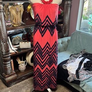BONGO Strapless Red and Black Chevron Dress